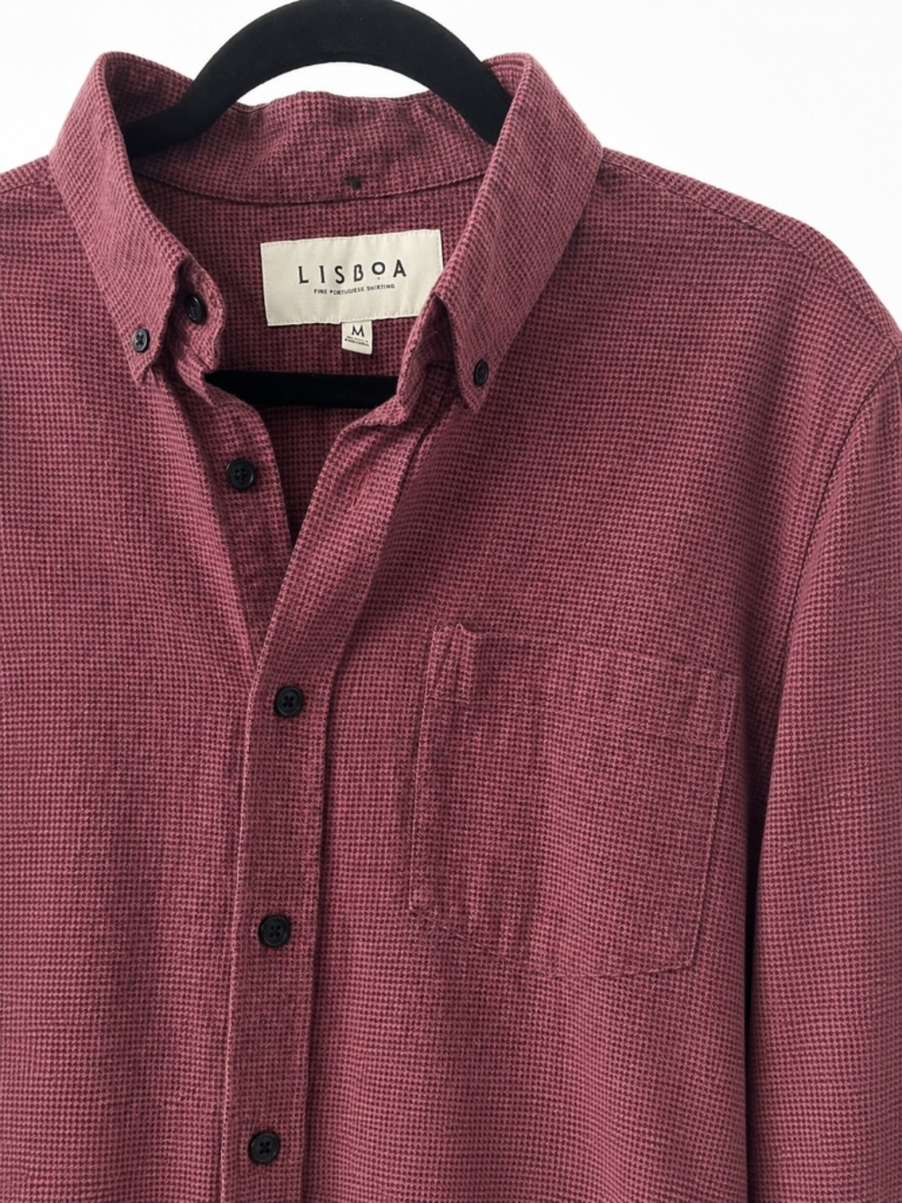 Lisboa Fine Portuguese Shirting Burgundy Micro Check Button Down Shirt Men’s M